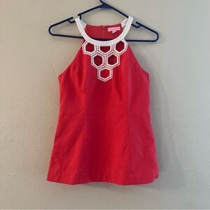 Lilly Pulitzer Coral Red Top with White Crochet Detail - Size 4